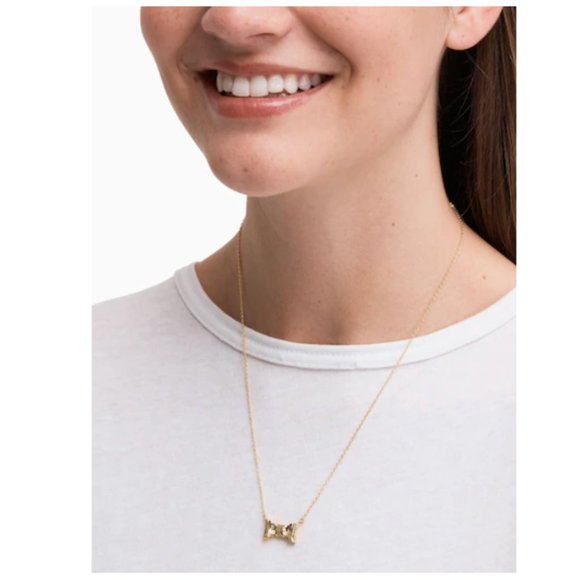 KATE SPADE Bow Gold Mini Pendant Adjustable Chain Necklace NEW - Picture 3 of 4